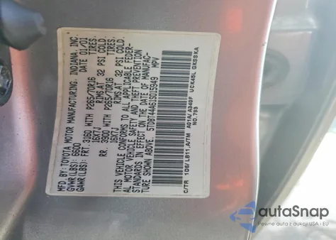 2001 Toyota Sequoia Sr5 z USA, uszkodzony, nr VIN 5TDBT44A61S015949